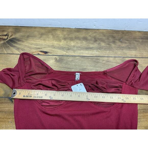 Free People On The Run Bustier Ruched Mesh Ribbed Bodysuit Large NWT - Picture 10 of 13